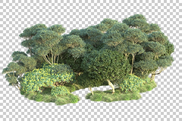 PSD paisagem verde isolada na ilustração de renderização 3d de fundo transparente