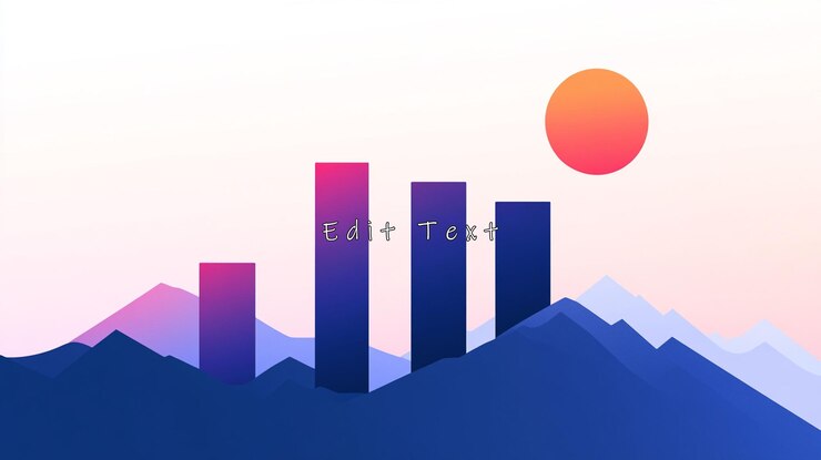 PSD paisaje abstracto de amanecer con gráfico de barra ascendente
