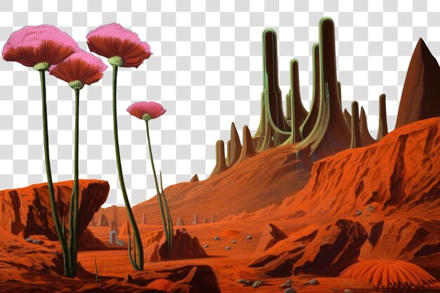 Paisaje alienígena con flores altas
