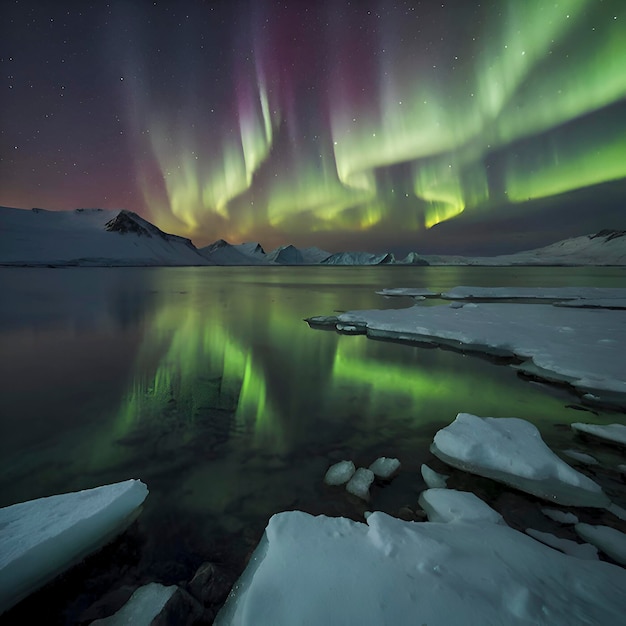 PSD paisaje ártico con la aurora