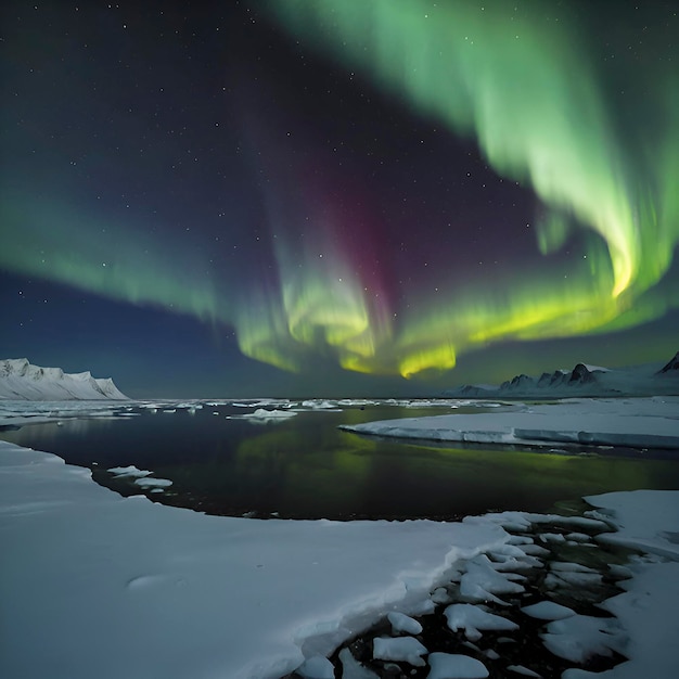 PSD paisaje ártico con la aurora