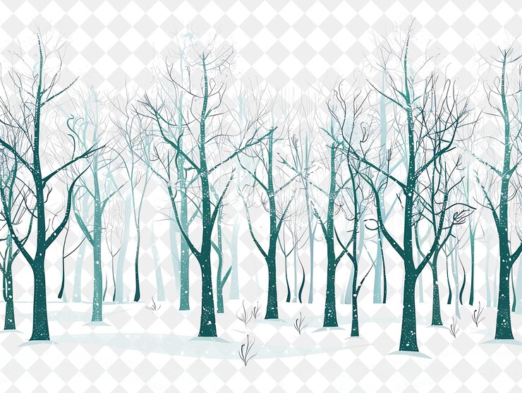 PSD paisaje de bosque nevado mágico con árboles cubiertos de helada e ilustración diseño de paisajes naturales
