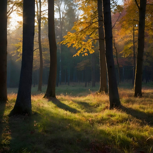 PSD paisaje del bosque de otoño por la mañana