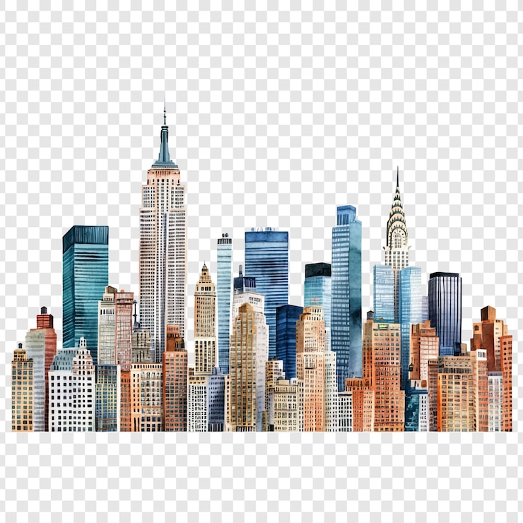 PSD paisaje de ciudad en acuarela