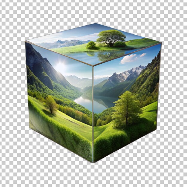 PSD paisaje en cubo en bg transparente