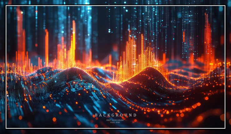 PSD paisaje digital abstracto con líneas y partículas brillantes