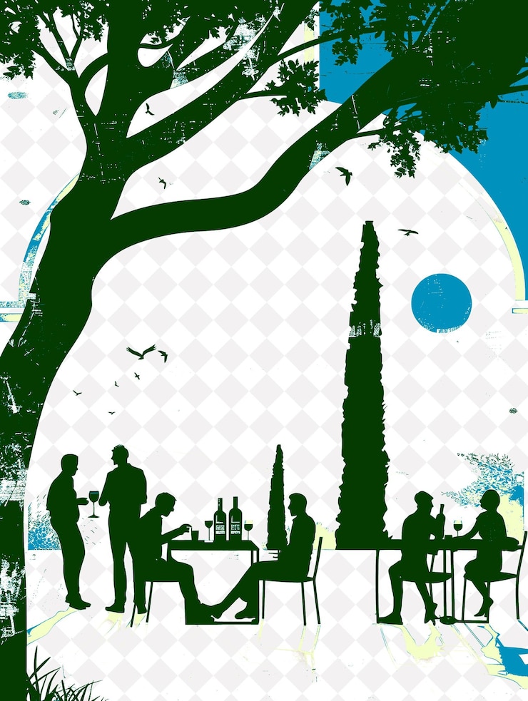 PSD paisaje de loggia palazzo con un grupo de personas disfrutando de la cultura del mono italia diseño de ilustraciones