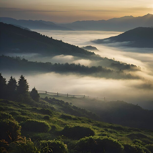 PSD paisaje de mar de niebla