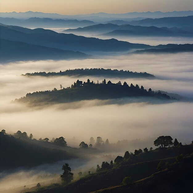 PSD paisaje de mar de niebla