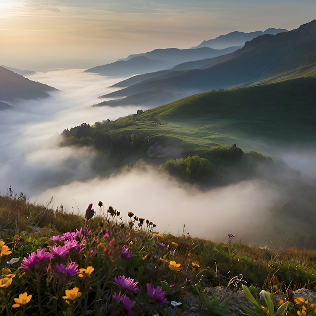 PSD paisaje de mar de niebla