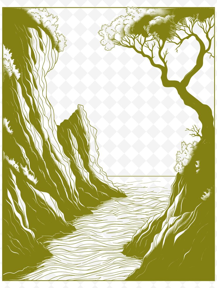PSD paisaje marítimo de png con un cañón submarino un marco en capas estilo vista de la naturaleza contorno colección de arte