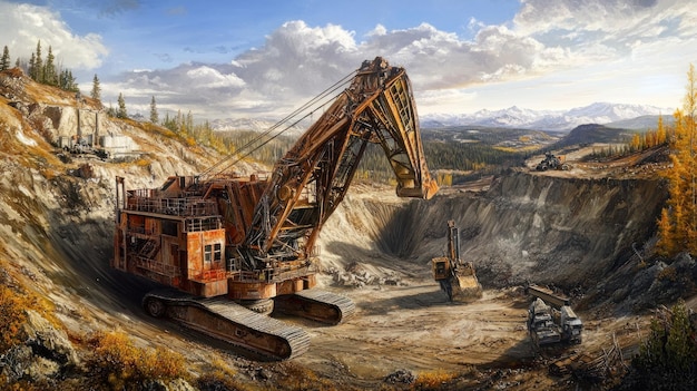 Paisaje minero con excavadora