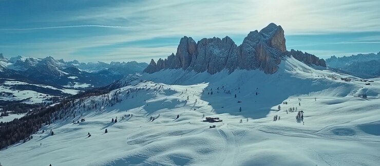 PSD paisaje montañoso nevado en los dolomitas