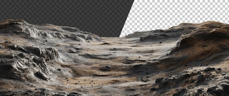 PSD paisaje rocoso con terreno gris y marrón cortado stock png