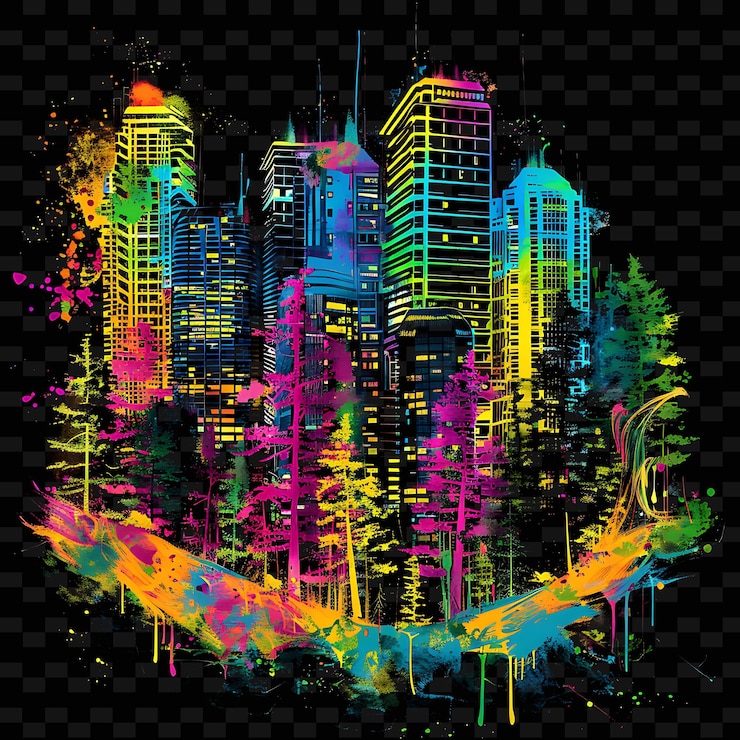 PSD un paisaje urbano colorido con un paisaje ciudadano colorido en el fondo