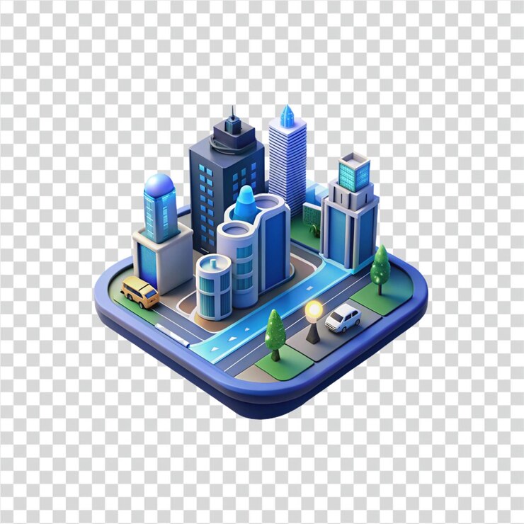 PSD paisaje urbano isométrico arquitectura urbana futurista y diseño de ciudades inteligentes