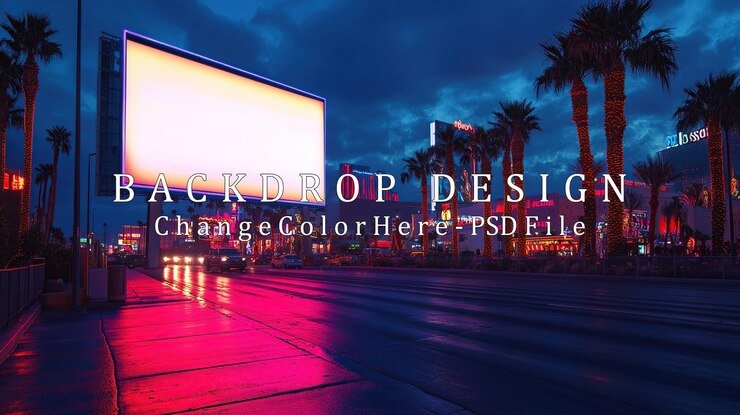 PSD paisaje urbano nocturno con una cartelera en blanco
