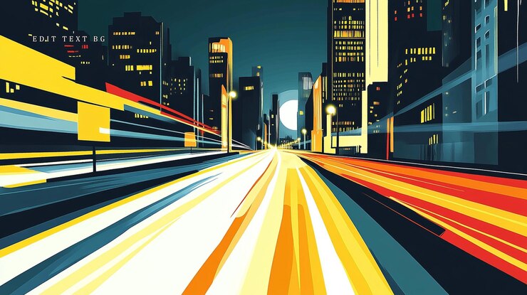 PSD paisaje urbano nocturno con senderos de luces vibrantes en una autopista