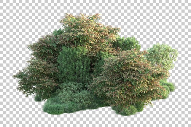 Paisaje verde aislado en un fondo transparente Ilustración de renderización 3D