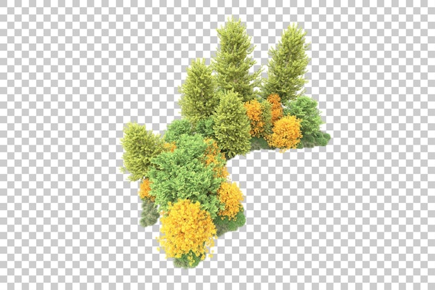 Paisaje verde aislado en un fondo transparente Ilustración de renderización 3D
