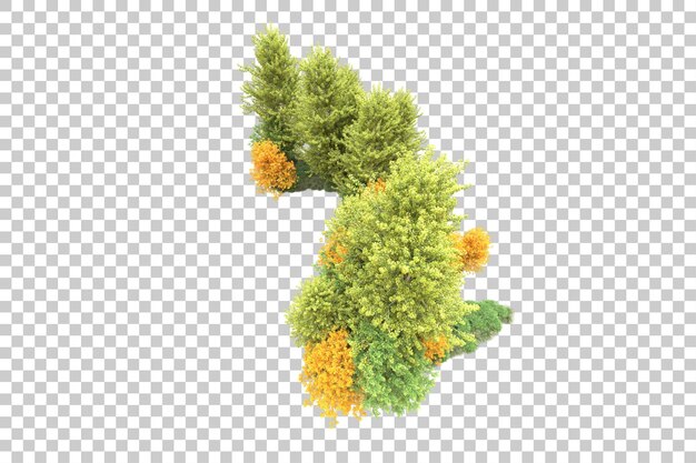 Paisaje verde aislado en un fondo transparente Ilustración de renderización 3D
