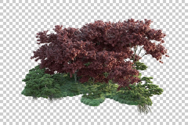 Paisaje verde aislado en un fondo transparente Ilustración de renderización 3D