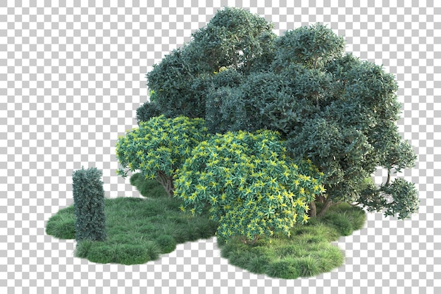 Paisaje verde aislado en un fondo transparente Ilustración de renderización 3D