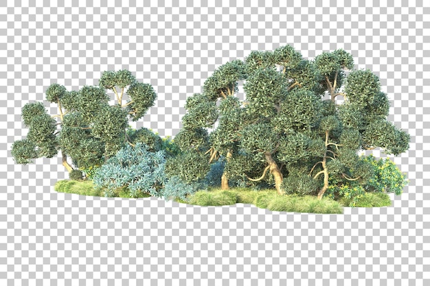 Paisaje verde aislado en un fondo transparente Ilustración de renderización 3D