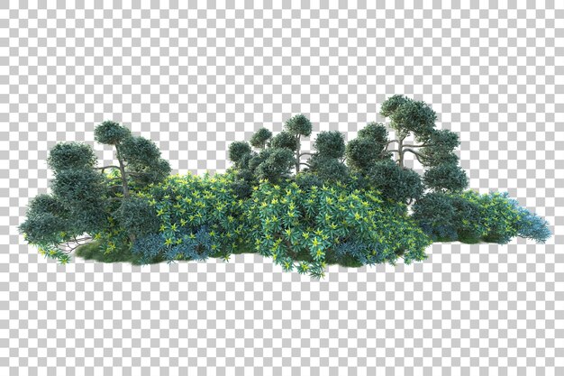 Paisaje verde aislado en un fondo transparente Ilustración de renderización 3D
