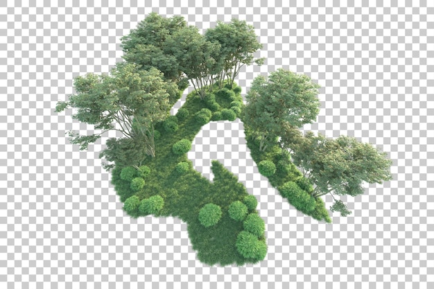 Paisaje verde aislado en un fondo transparente Ilustración de renderización 3D