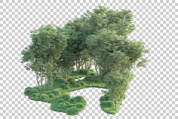 Paisaje verde aislado en un fondo transparente Ilustración de renderización 3D
