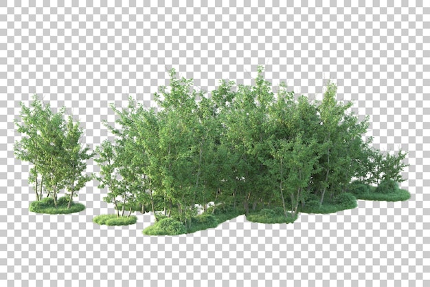 Paisaje verde aislado en un fondo transparente Ilustración de renderización 3D