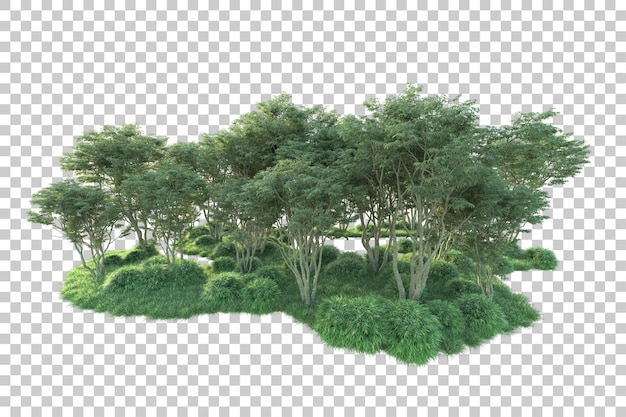 Paisaje verde aislado en un fondo transparente Ilustración de renderización 3D