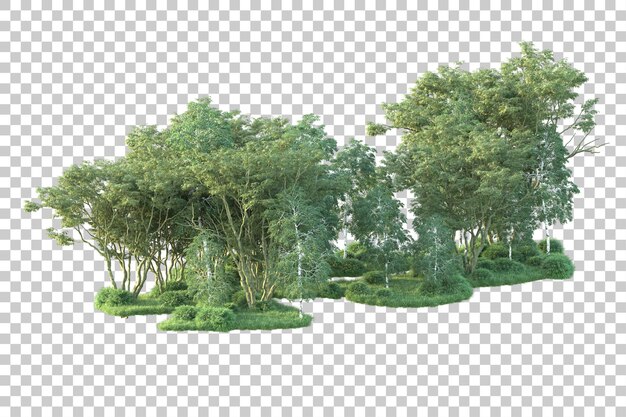 Paisaje verde aislado en un fondo transparente Ilustración de renderización 3D