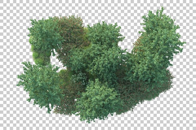 Paisaje verde aislado en la ilustración de representación 3d de fondo transparente