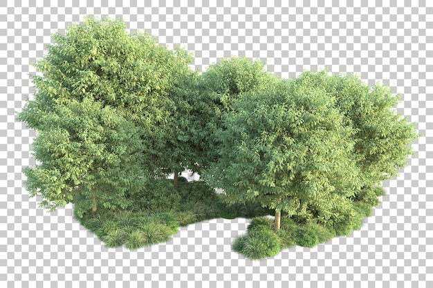 PSD paisaje verde aislado en la ilustración de representación 3d de fondo transparente