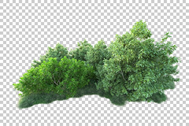 Paisaje verde aislado en la ilustración de representación 3d de fondo transparente