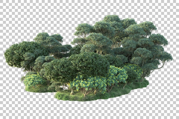 PSD paisaje verde aislado en la ilustración de representación 3d de fondo transparente