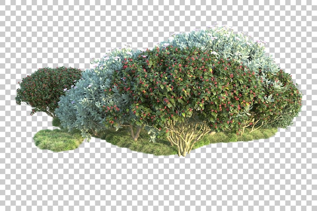 Paisaje verde aislado en la ilustración de representación 3d de fondo transparente