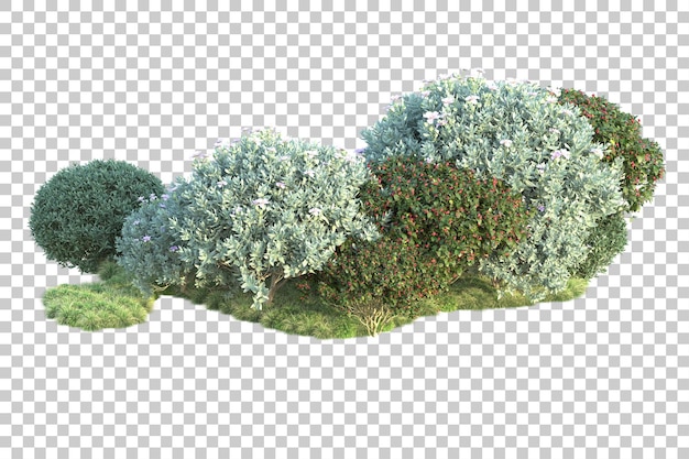 Paisaje verde aislado en la ilustración de representación 3d de fondo transparente