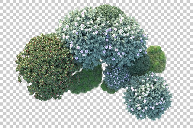Paisaje verde aislado en la ilustración de representación 3d de fondo transparente