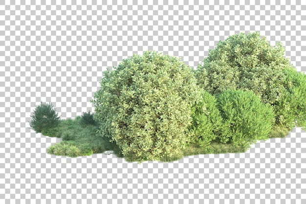 Paisaje verde aislado sobre fondo transparente ilustración de renderizado 3d