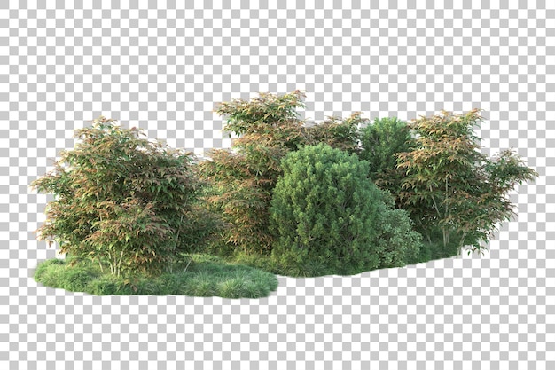 Paisaje verde aislado sobre fondo transparente ilustración de renderizado 3d