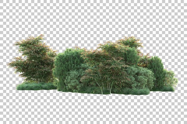 Paisaje verde aislado sobre fondo transparente ilustración de renderizado 3d