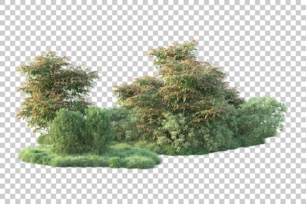 Paisaje verde aislado sobre fondo transparente ilustración de renderizado 3d