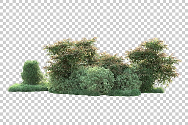 Paisaje verde aislado sobre fondo transparente ilustración de renderizado 3d