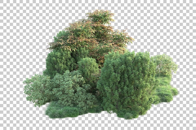 Paisaje verde aislado sobre fondo transparente ilustración de renderizado 3d