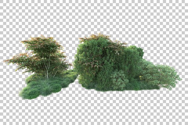 Paisaje verde aislado sobre fondo transparente ilustración de renderizado 3d