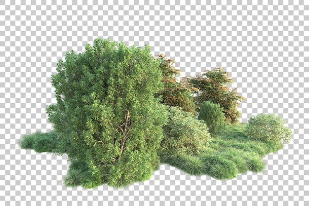 Paisaje verde aislado sobre fondo transparente ilustración de renderizado 3d