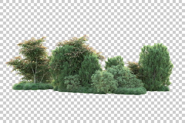 Paisaje verde aislado sobre fondo transparente ilustración de renderizado 3d